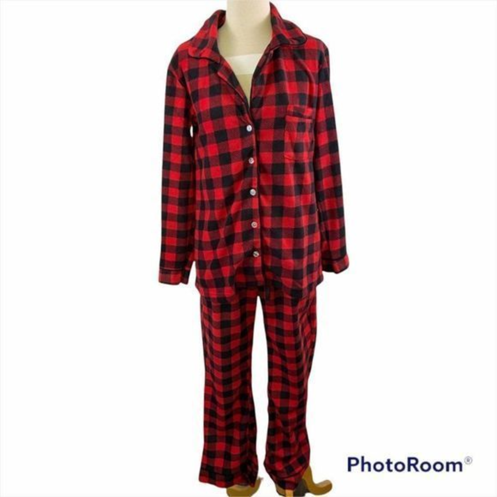 NWT BOTTOMS OUT GAL Red Black‎ Plaid Fleece Pajama Set (L)